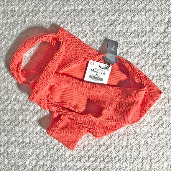 Zara Stretch One Piece Bathing Suit Bright Orange Women's Size Medium NWT - Picture 10 of 10